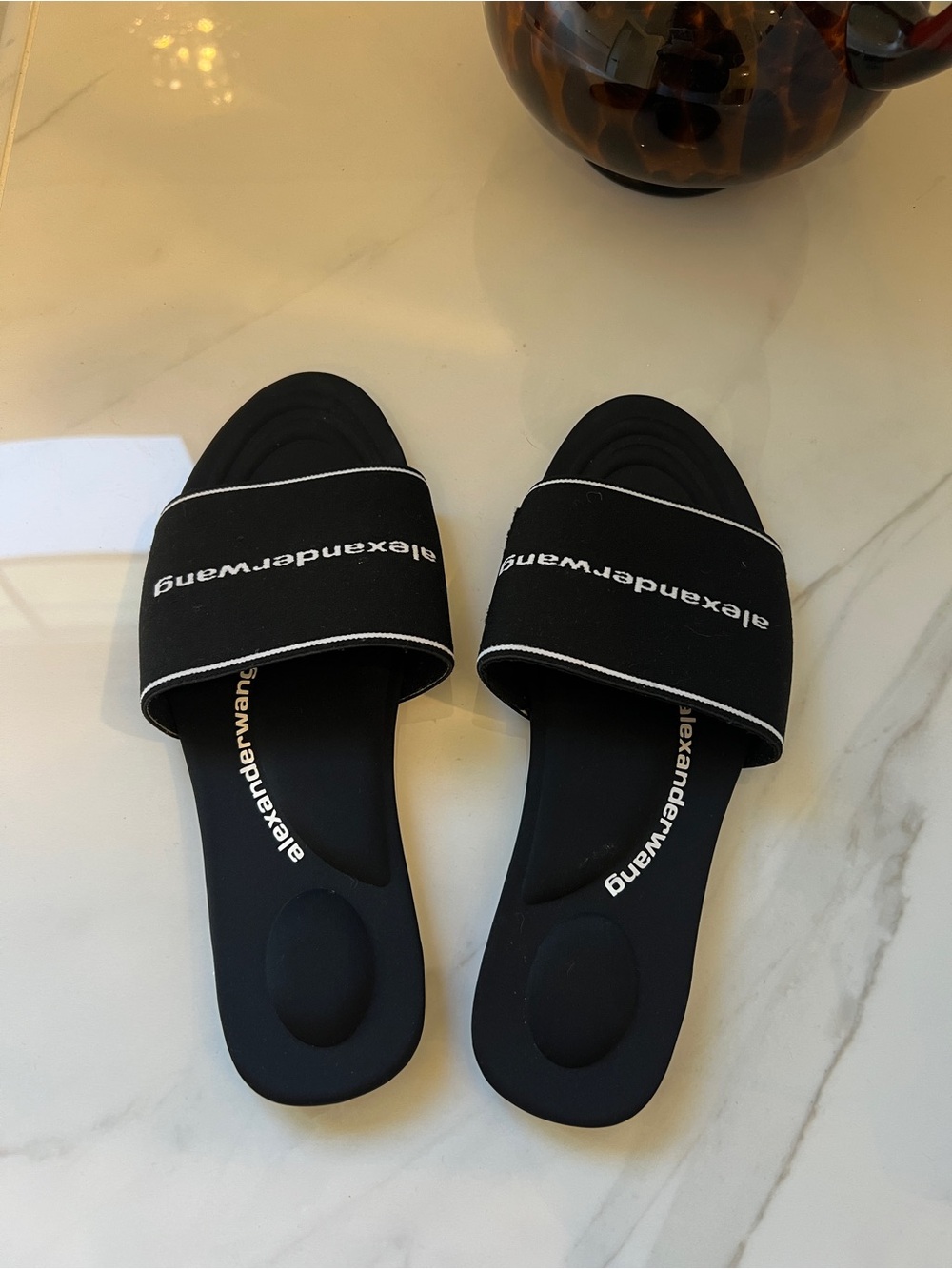 Alexander Wang Black Logo-Trim Slide Sandals